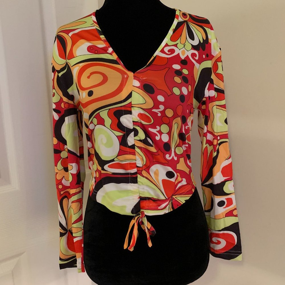 Boho Print Drawstring Crop Top - Picture 6 of 8